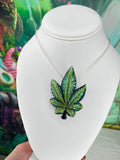 Light Green Dichro  leaf pendant
