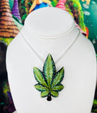 Light Green Dichro  leaf pendant